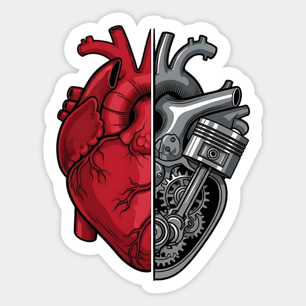 Engine of the Heart Half Flesh Half Machine Sticker by Designed By Marty